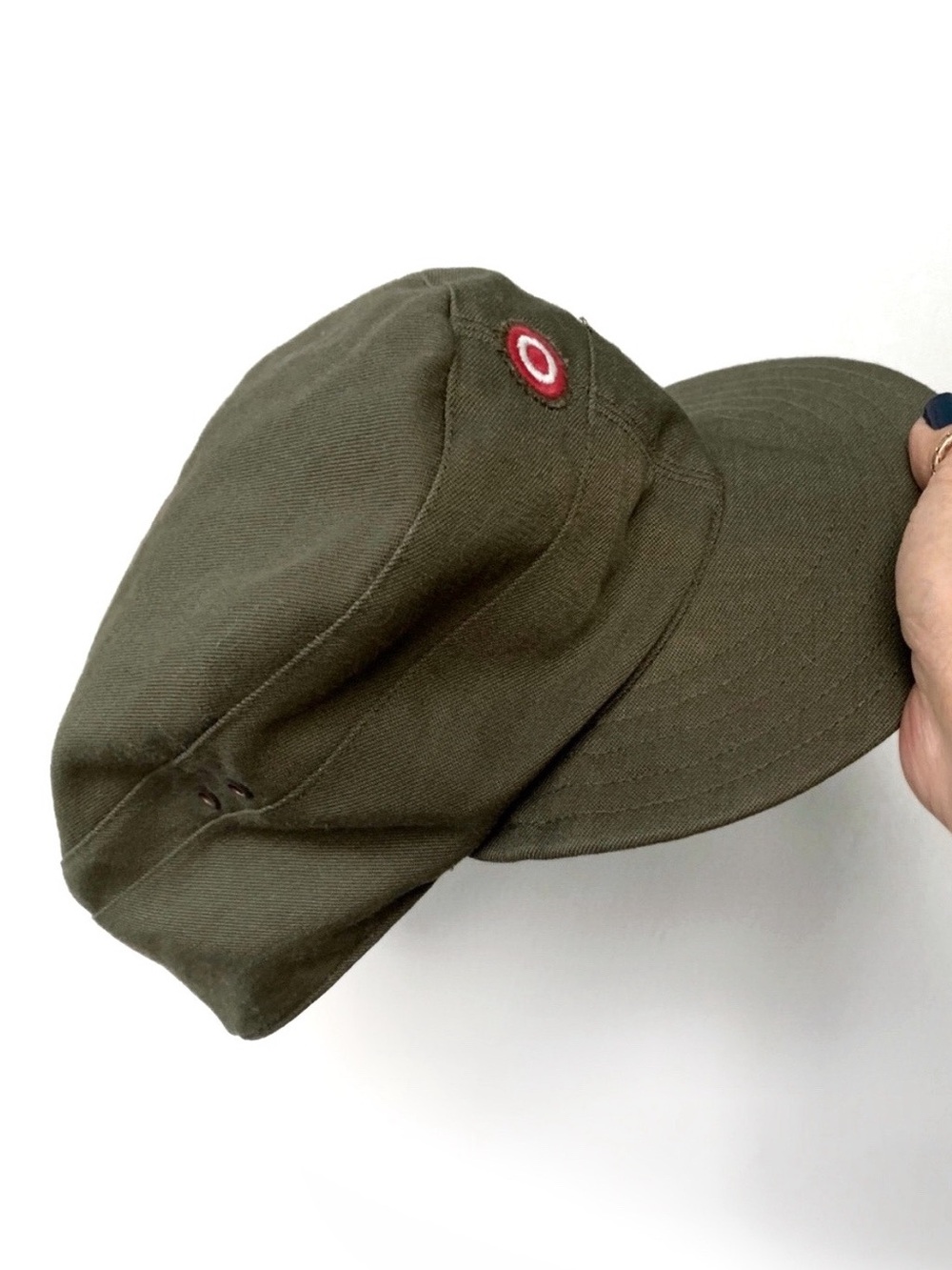 80’s Austrian Vintage Army Military Cap Olive Drab Green Bullseye Target Patch